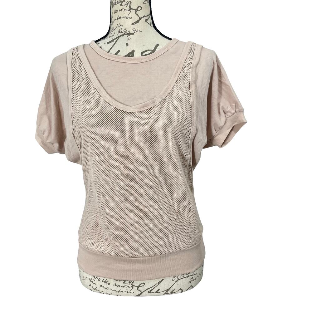 Vintage 90s Wharfside Sporty T-Shirt Beige Mesh Overlay Size Medium Retro Beach